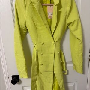 Missguided + Neon Yellow Double-Breasted Trench Coat